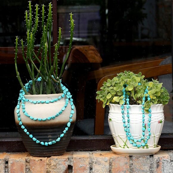 Turquoise Beads Endless Necklace Long Knotted Stone Multi-Strand Layer Necklaces - Picture 4 of 7